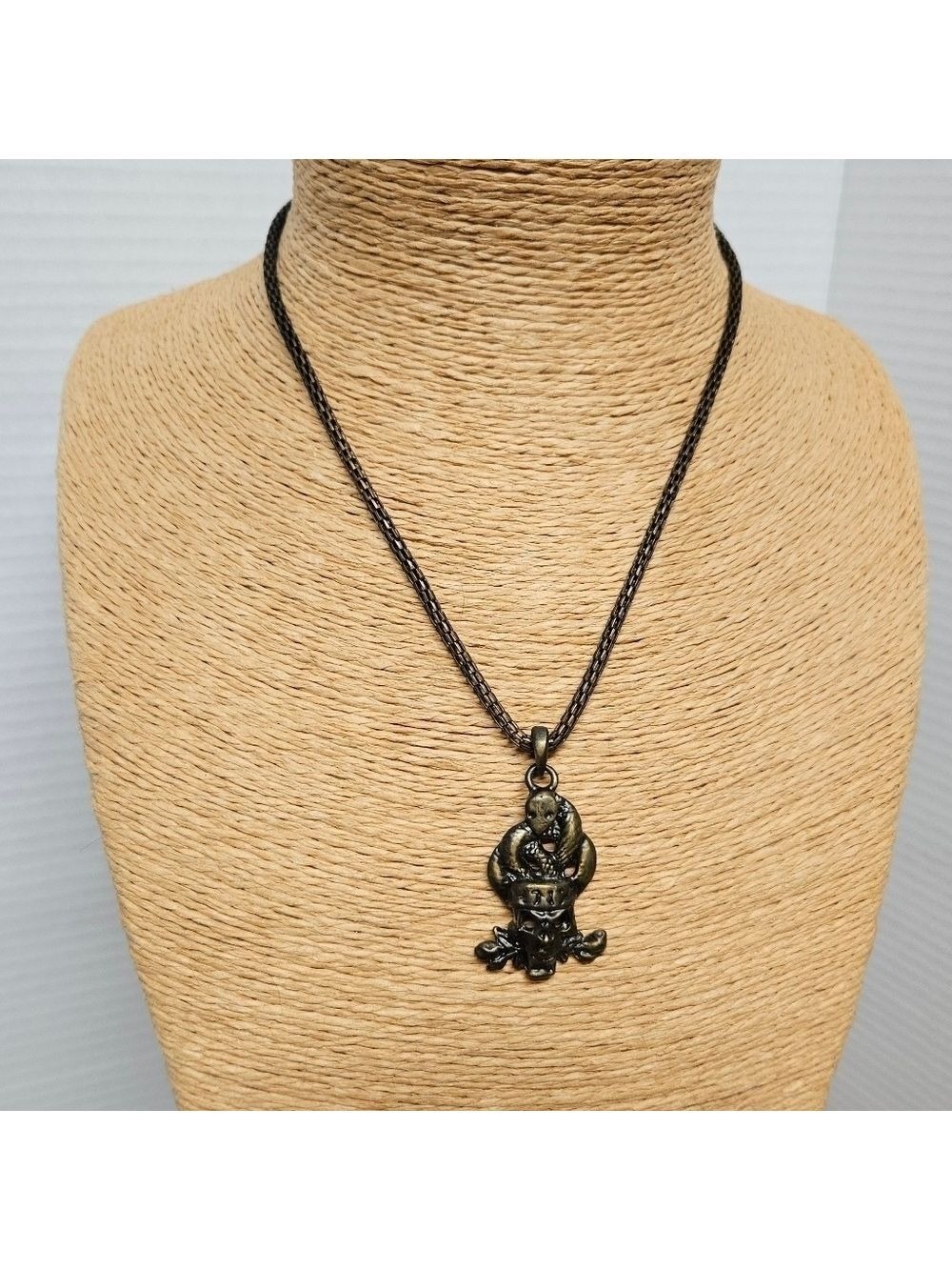 Vintage Bronze Patina Skull & Snake Coil Pendant Necklace